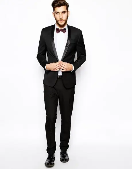Мужской костюм Slim Fit Изготовление под заказ жениха костюм для свадьбы праздничная одежда черный смокинг блестящий воротник платье