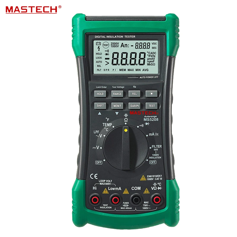 

6600 Counts Digital Multimeter Megger Insulation Resistance Meter True RMS AC Voltage Current Temperature Tester MASTECH MS5208
