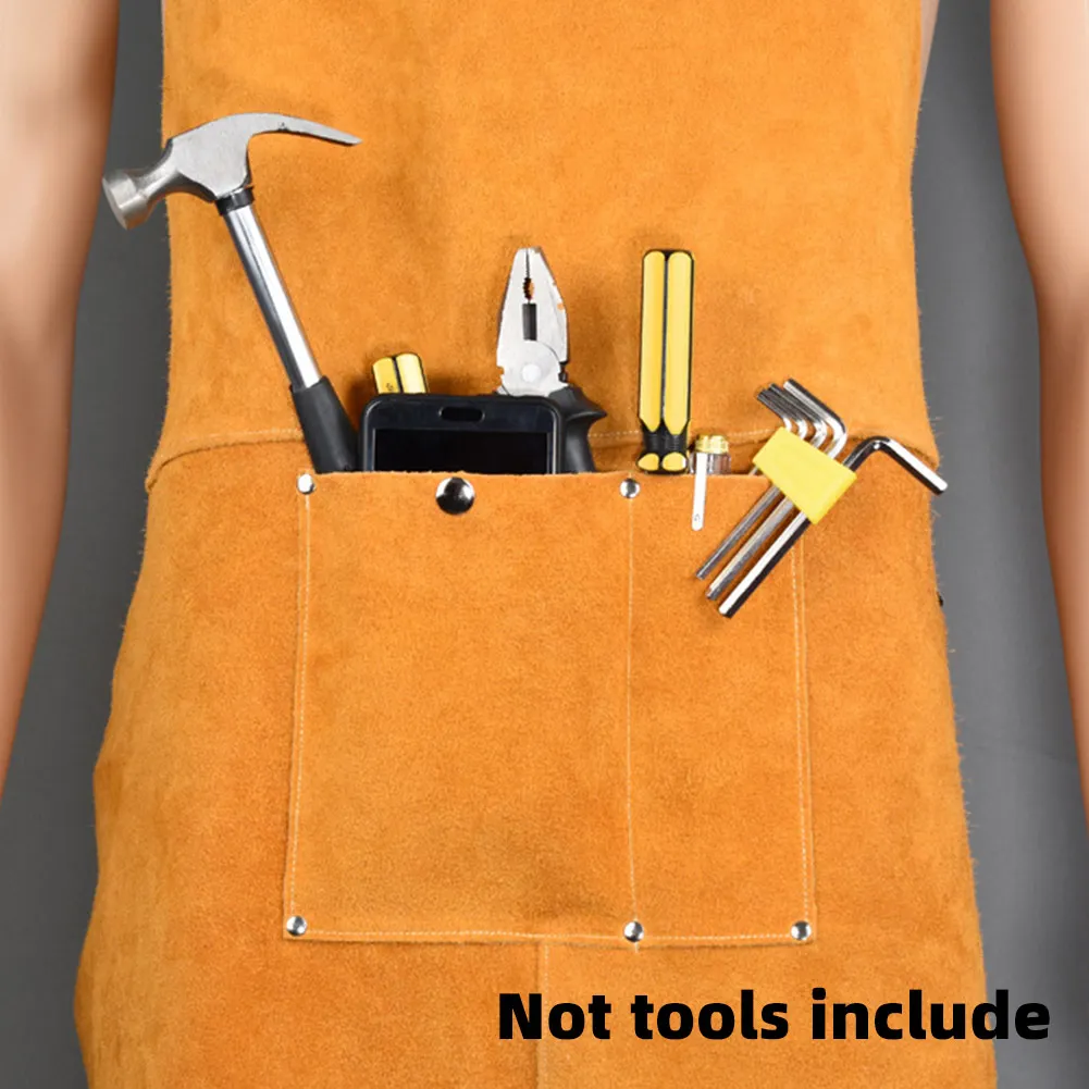 

Men Women Adjustable Apron Wear-resistant Yellow Thicken Electric Welding Working Anti-scalding Protective Front Pocket