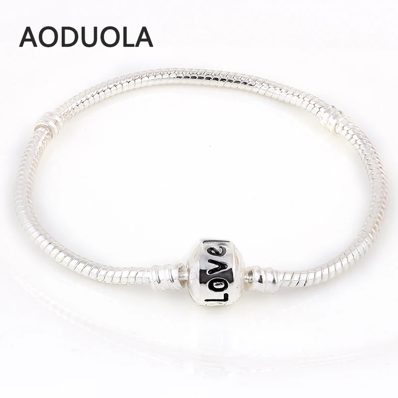 

Love Letter Chamilia Bracelets Silver Snake Chain Aoduola Charm Bracelet European Murano Beads DIY Czech Glass TrollBead