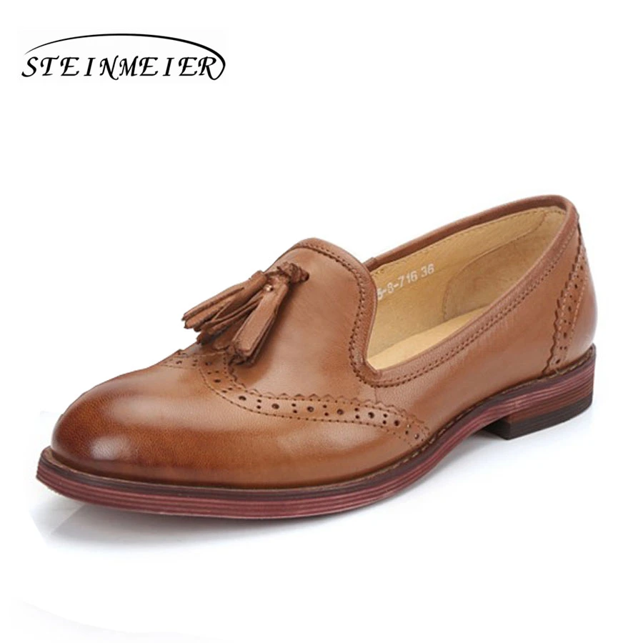 Yinzo Women’s Flats Oxford Shoes Woman Genuine Leather Sneakers Ladies Brogues Vintage Casual Shoes Shoes For Women Footwear