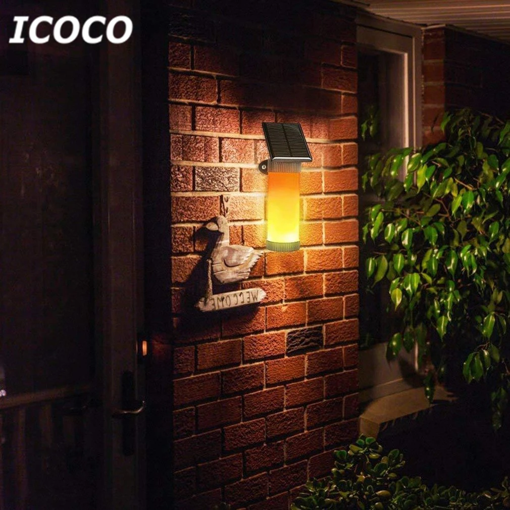 ICOCO 102 LED Solar Power Flickering Flame Wall Lamp Waterproof Night