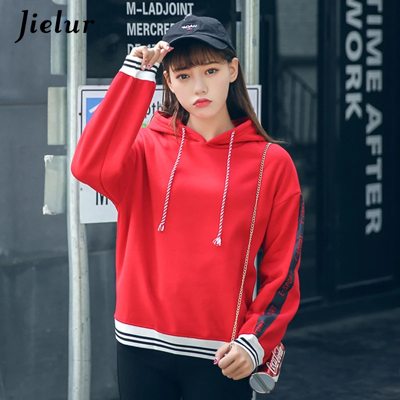 Jielur Sweatshirt Women 2019 Korean Hooded Red Hoodies Female Letter