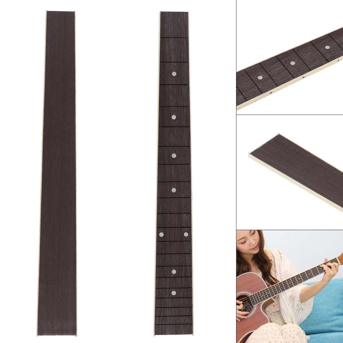 

46cm 20 Fret Rosewood Acoustic Guitar Fingerboard Fretboard Inlay Shell Sound Piont with ABS Edge Guitar DIY Part