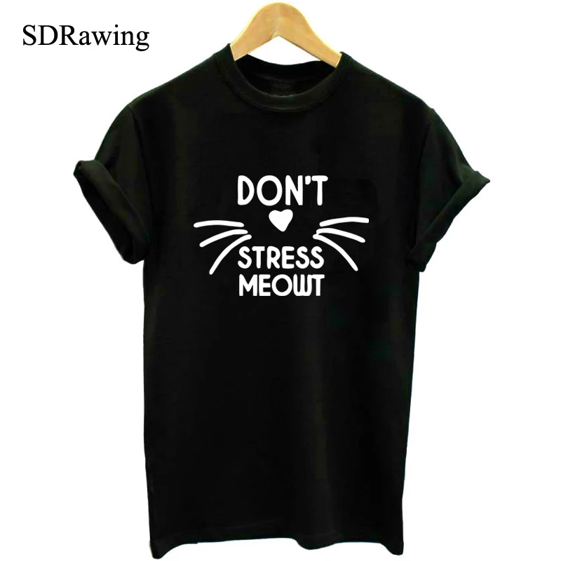 Женская хлопковая Футболка с принтом Don't Stress Meowt Meow Повседневная забавная