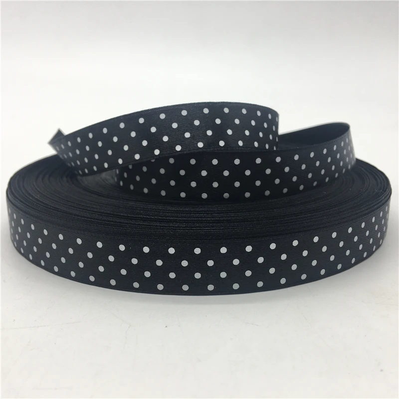 

5yards/lot 5/8"(15mm) Polka Dots Satin Ribbon Printed Polyester Ribbon DIY Christmas Wedding Decoration Black