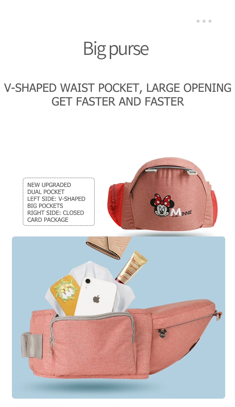 Disney Ergonomic Baby Carrier Backpack Infant Sling Toddler Waist Wrap Carrier Baby Holder Kangaroo Hipsit Minnie newborns 360