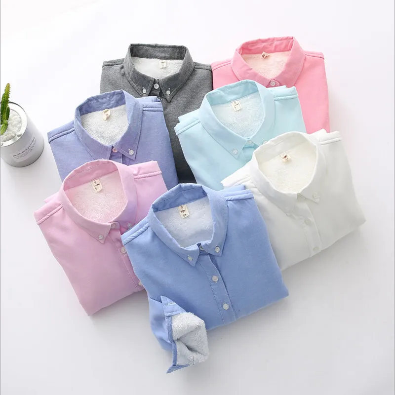 Baratos Camisa de mujer Otoño Invierno Color caramelo bereber polar grueso Blusas de algodón solapa femenina camisa de fondo caliente OL Blusas