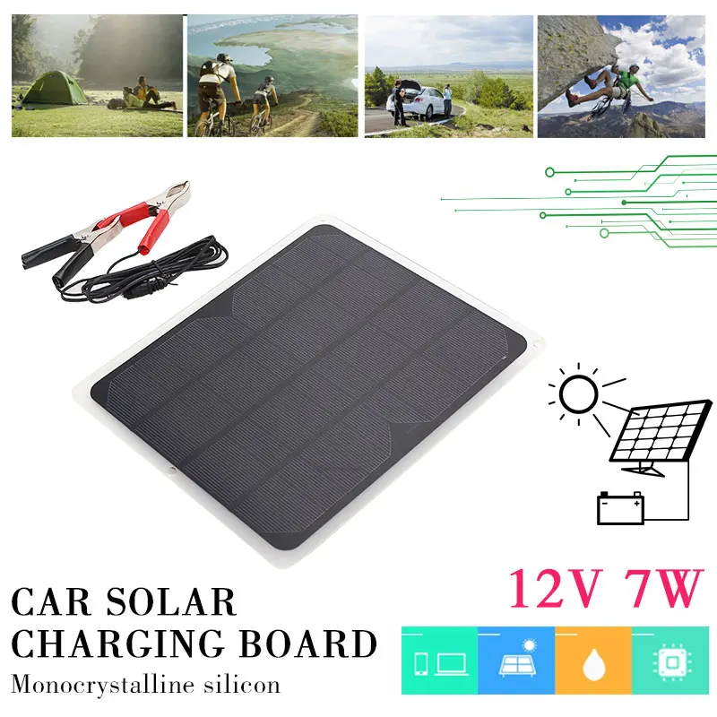 

Solar Panel 12V 7W Monocrystalline Silicon Durable Solar Cell Solar Light USB Crocodile Clip Travel