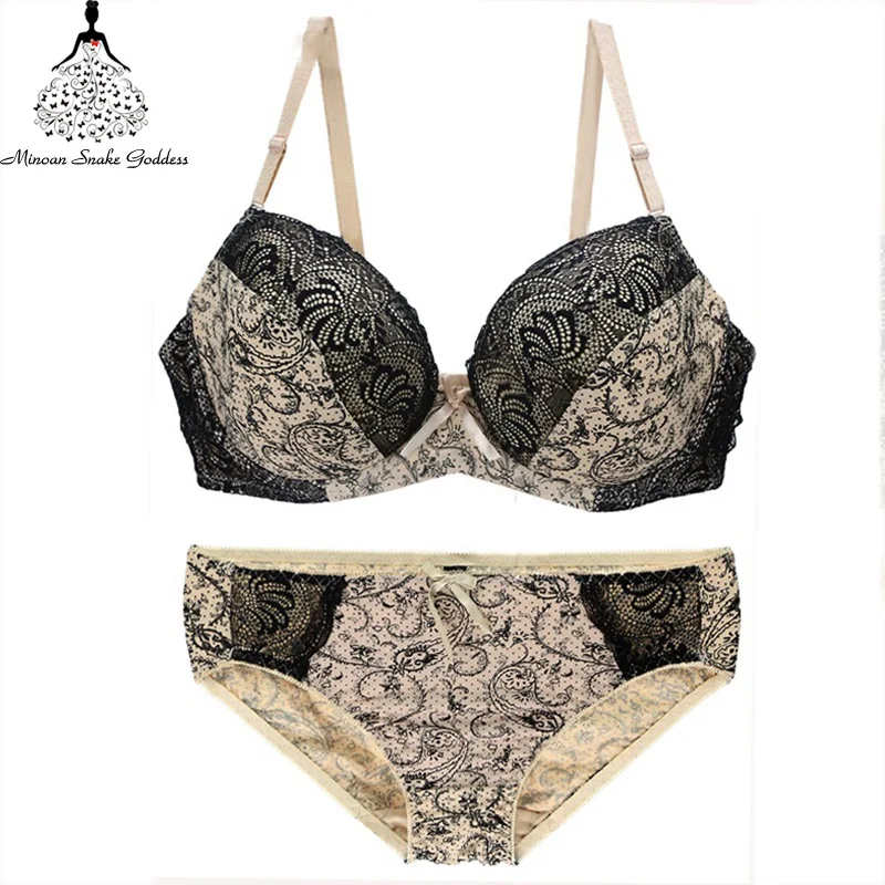 Plus Size Underwear Set For Women Lingerie Bra Set Sexy Lace Bra Briefs Women's Intimates Underwire Lingerie Set D DD E Cup
