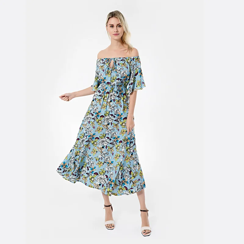 

Exit Of Bathroom Women Beach Kaftan Dress Woman Summer Elastic High Waist Lace Up Adjust Word Long Sleeve Leaf Print Acetate