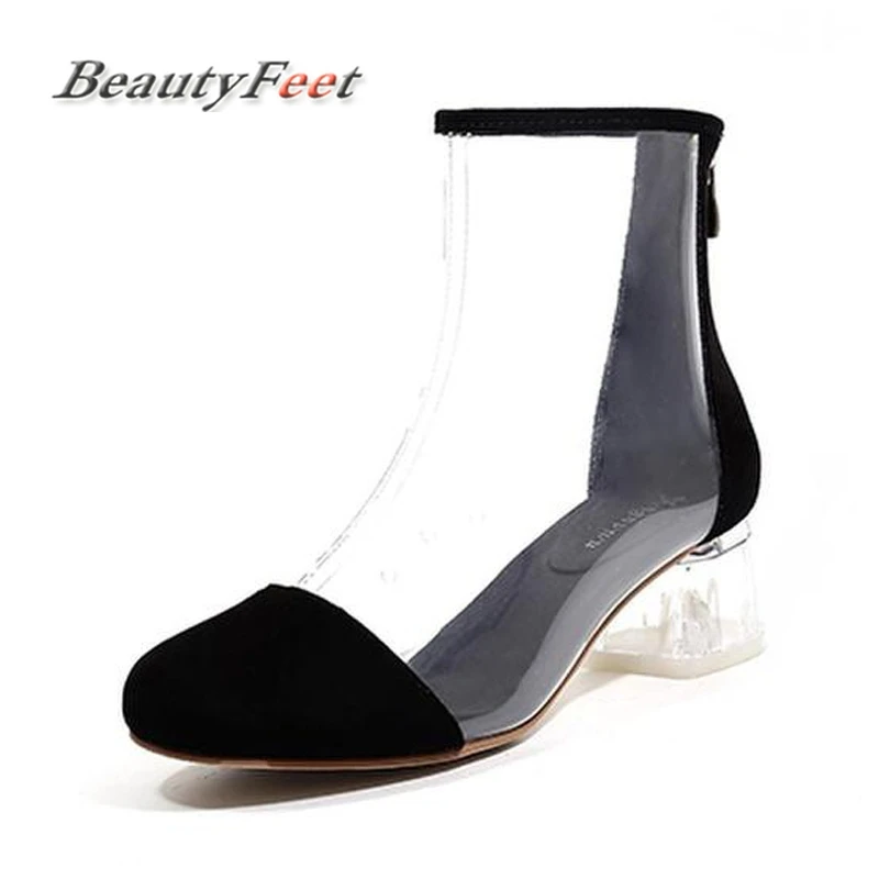

Shoes Woman Footwear Transparent Boots for Women Ladies Shoes European 2018 New Med Heeled Female Shoes Ankle Boots BeautyFeet