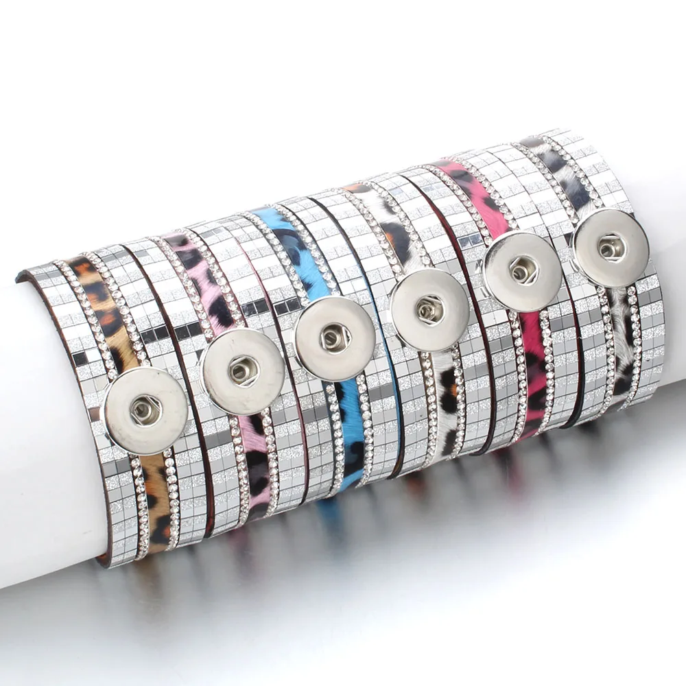

New Bohemian Leopard Leather Snap Button Bracelet Fit 18mm Snap Buttons Jewelry Leather Snap Bracelet for Women Men Jewelry