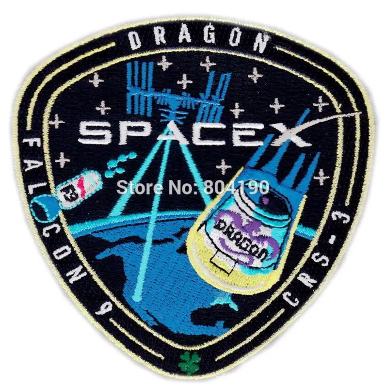 

CRS-3 AUTHENTIC SPACEX Mission DRAGON FALCON 9 ISS Cool CARGO RESUPPLY Embroidered Iron On Sew On Patch