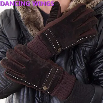 

DANCING WINGS Fast Shipping Real Pigskin Leather Gloves Skid Plus Thick Velvet Warm Cotton Winter Gloves Male