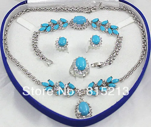 

ddh0783 super women's jewelry Turquoise gem white gold Earring Bracelet Necklace Ring
