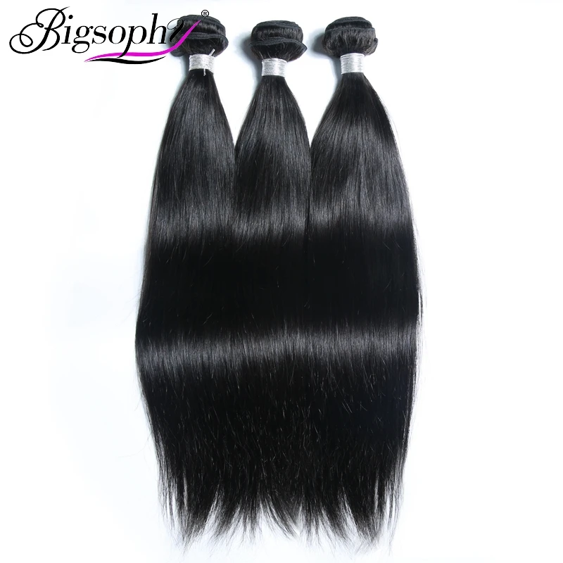 

Bigsophy Hair Mongolian Straight Hair 3 Bundles Deal Long Human Hair Extensions Top Remy Hair Natural Black Color Dye&Bleach