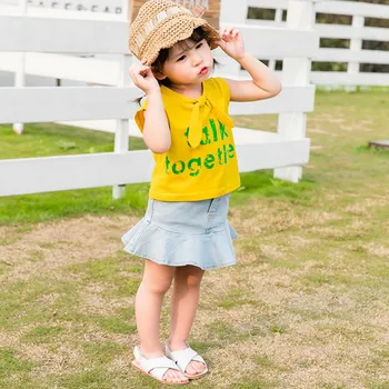 

Children's Dresses 2019 new summer cowboy fish pattern two-piece Korean version of the infant child sleeveless bow boy suit