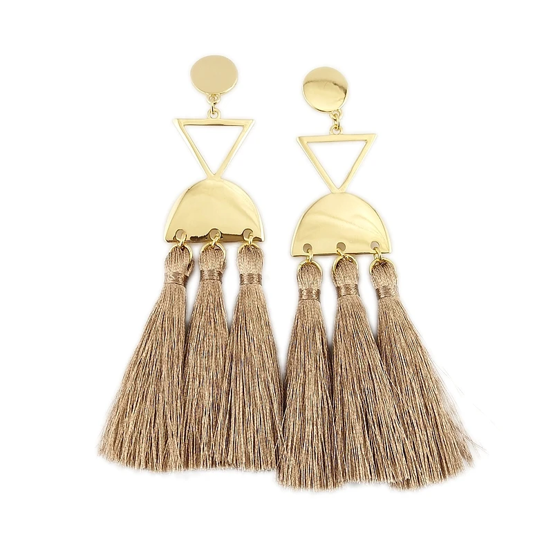 

2019 New Light Smooth Gold Color Alloy Triangle Hollow Stud Earrings Wide Tassel Earrings Statement Brincos Arch Design Hotsale