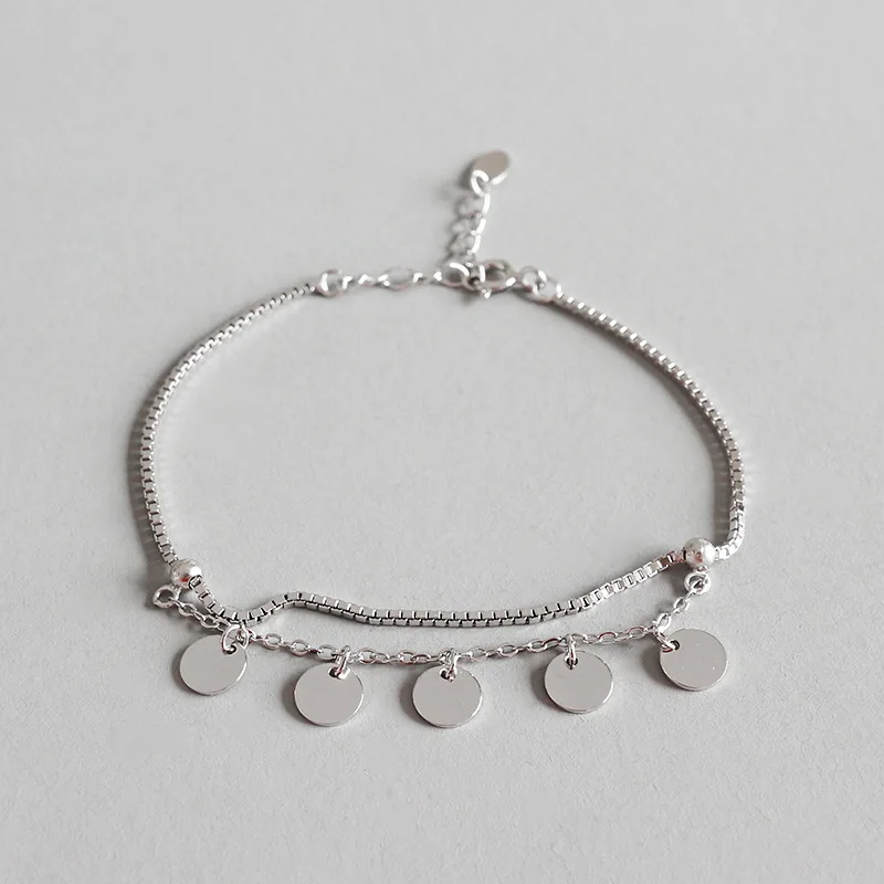 

Ruifan White Gold Double Layer Round Tassel Box Chain Link 925 Sterling Silver Bracelet for Women Christmas Fine Jewelry YBR133