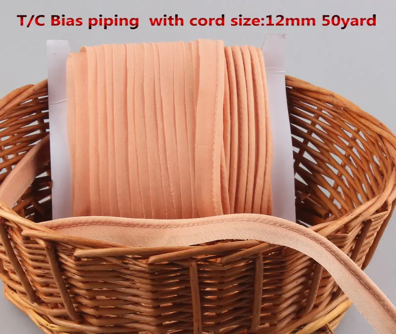 Free shipping T/C Bias Piping, Bias piping tape with cord, size12mm