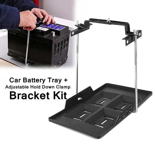35.5x20cm Metal Car Battery Tray Adjustable Hold Down Clamp Bracket Kit