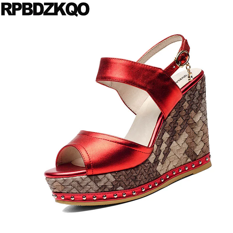red double strap sandals