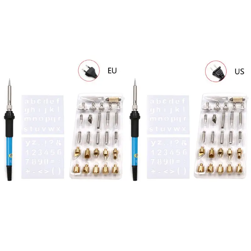 Электрический Железный набор 28 шт. Регулируемая температурная щетка гравировка паяльник брендовый набор кистей 60 Вт США Европейская