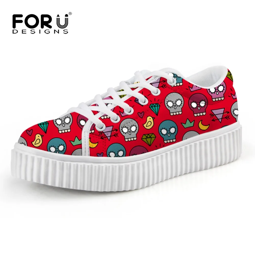 Cute Cartoon Skull Zombie Printed Shoes Women Platform Shoes,Casual Breathable Lace-up Flats Shoes,Zapatillas Mujer Deportivas