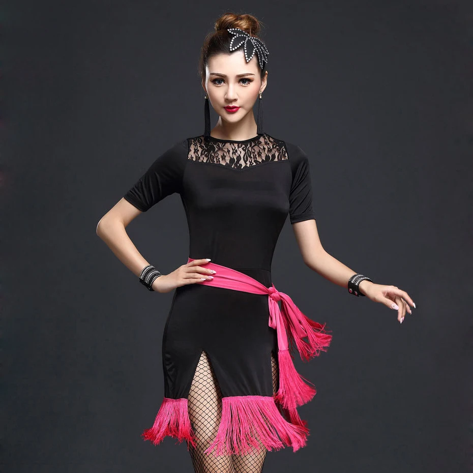 Stage Performance Women Dance Clothes Embroid Costume 4pcs Set with Bracelet Ballroom Fringe Latin Dress Women