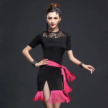 Stage Performance Women Dance Clothes Embroid Costume 4pcs Set with Bracelet Ballroom Fringe Latin Dress Women