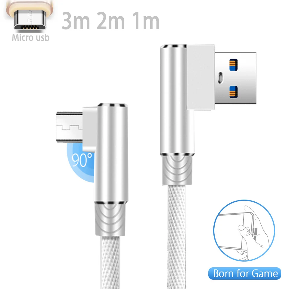 2.4A Micro Usb кабель 90 градусов прямоугольный Micro-usb кабель для быстрой зарядки 3 м 2 м Microusb для Xiaomi Redmi 8 7 7A LG K40 OPPO F9