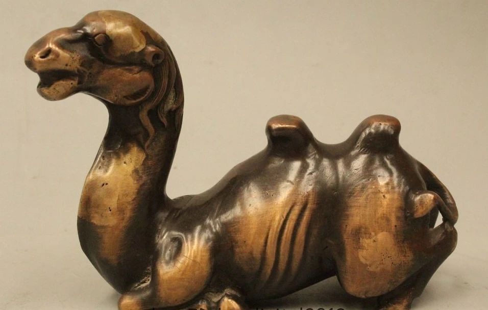 

5" Chinese Folk Copper Fengshui Bactrian Camels Auspicious llama Animal Statue