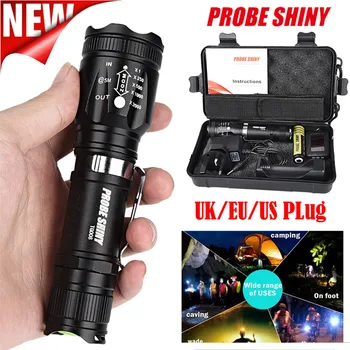

PROBE SHINY X800 Zoomable XML T6 LED Tactical Flashlight+18650 Battery+Charger+Case EU Plug Dropshipping #1101