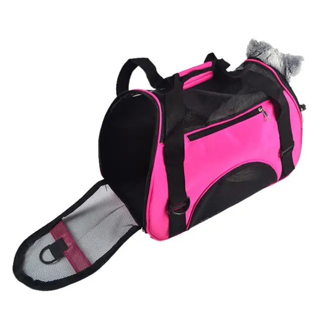 Four sided Breathable Mesh Bag Pet Carrier Rose Red Portable Pet Dog Cat Bag Padded Summer Travel Mesh Carrier Shoulder Bag