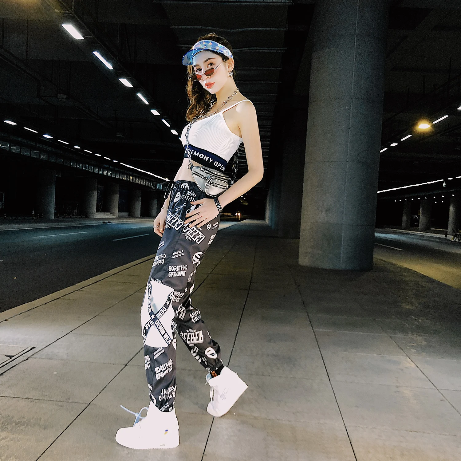 Dandeqi женские брюки-карго Харадзюку новые штаны с принтом в стиле хип-хоп Kpop контрастные Цветные Лоскутные свободные тонкие брюки-шаровары