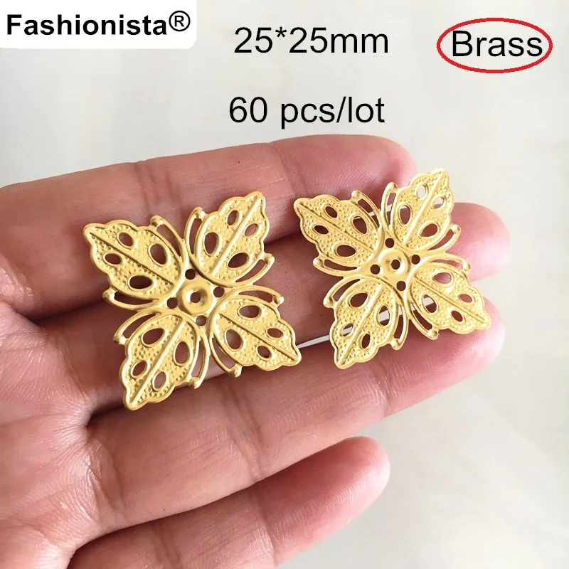 

Fashionista NEW - 60 pcs Flower Pattern Brass Stamping 25*25mm Raw Brass Filigree Jewelry Findings,Scrapbook Decoration Supplies