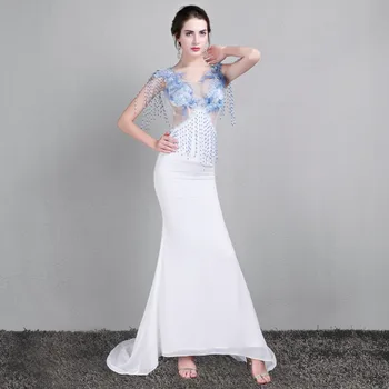 

Floor-Length Lace bead manual Gauzy Sexy Star full dress Evening lace Birthday party dress Night entertainment venue dress