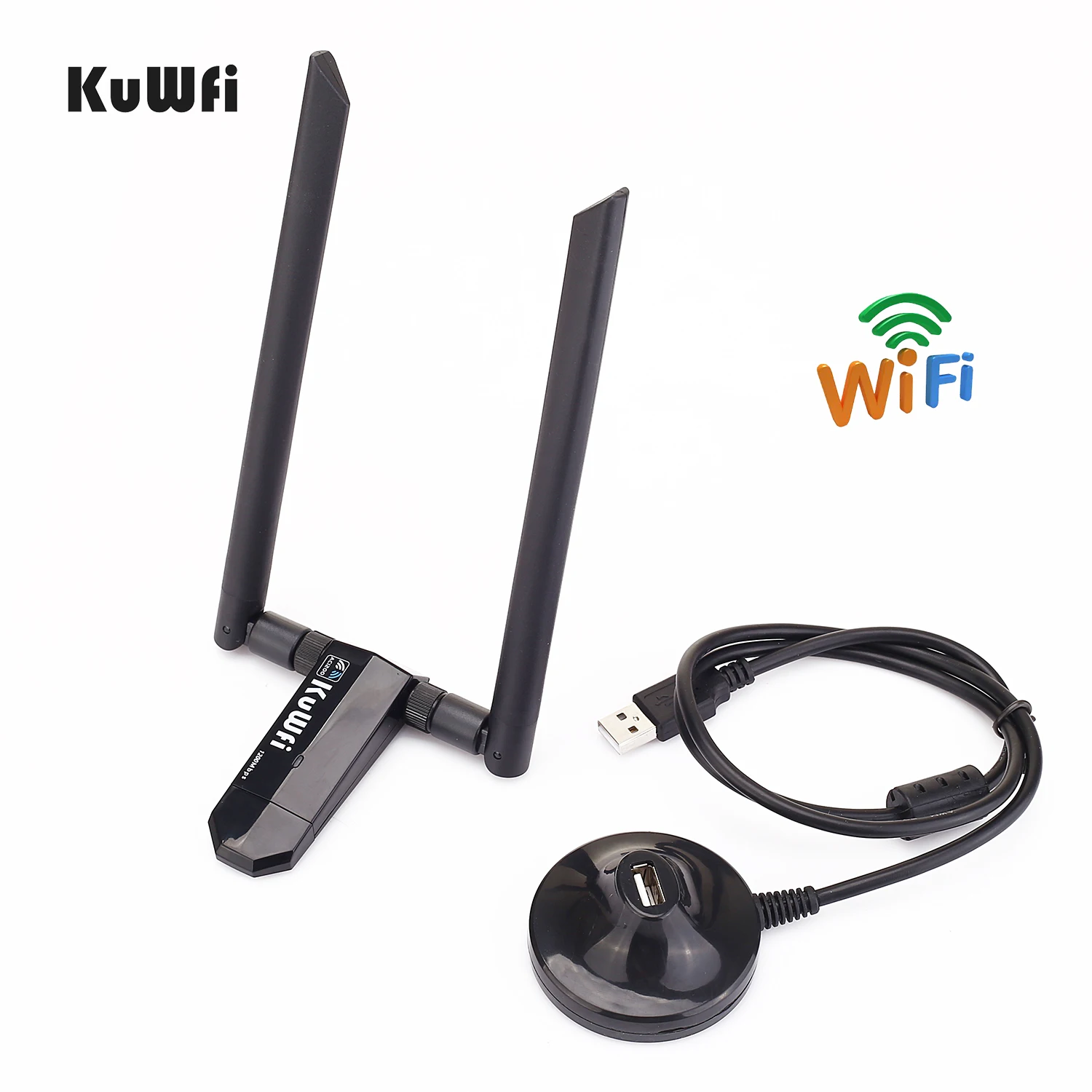 Дешево KuWfi 1200 Мбит с Беспроводная сетевая font b USB b font карта USB3.0 Двухдиапазонный 2,4 ГБ и 5,8 Г Wi Fi приемник и беспроводной адаптер для ПК с 2шт антеннами
