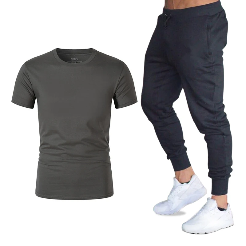 

Men's Sets Brand Clothing Gyms Tight Cotton T-shirt +Pants Set Mens Joggers T-shirt Homme Gyms T Shirt Men Fitness Crossfit Suit