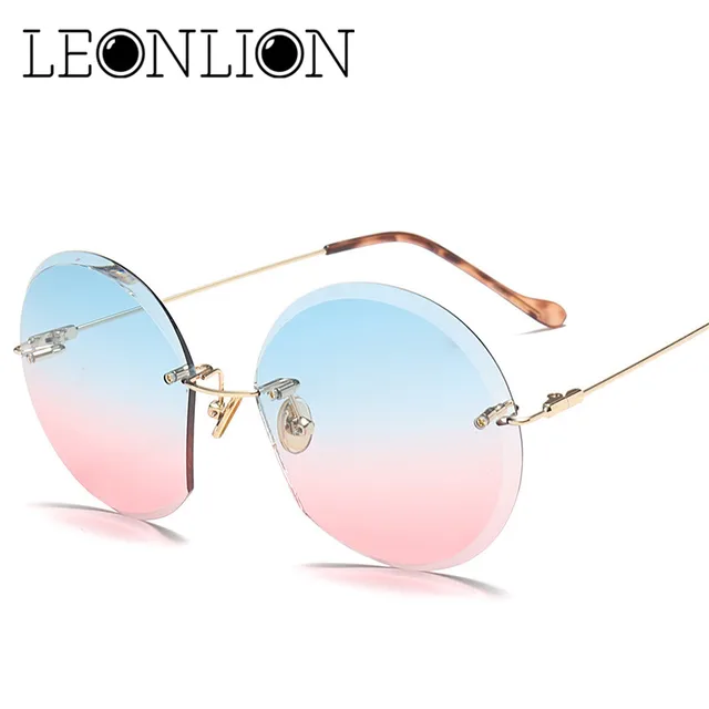 LeonLion 2018 Metal Goggle Rimless Sunglasses Women Ocean Lens Classic Brand Designer Men/Women HD Sun Glasses Women UV400 Box