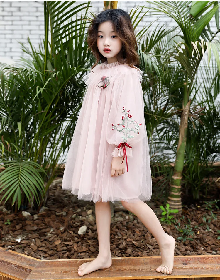 

6234 Embroidery Puff Sleeve Princess Baby Girls Dresses 2019 Spring Wedding Party Kid Dress For Girl Wholesale baby girl clothes