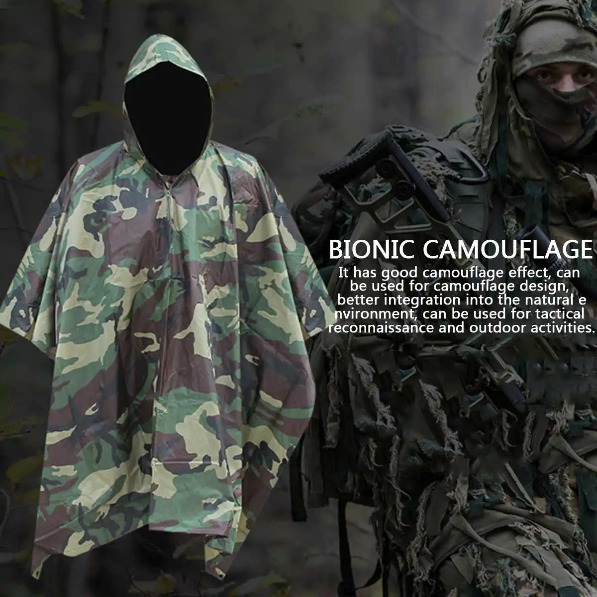 Glenmore Poncho de Lluvia Multifuncional 3 en 1 Impermeable Impermeable Reutilizable//Lona Parasol//Alfombra de Tierra para Ciclismo Senderismo Camping al Aire Libre Estampado de Camuflaje