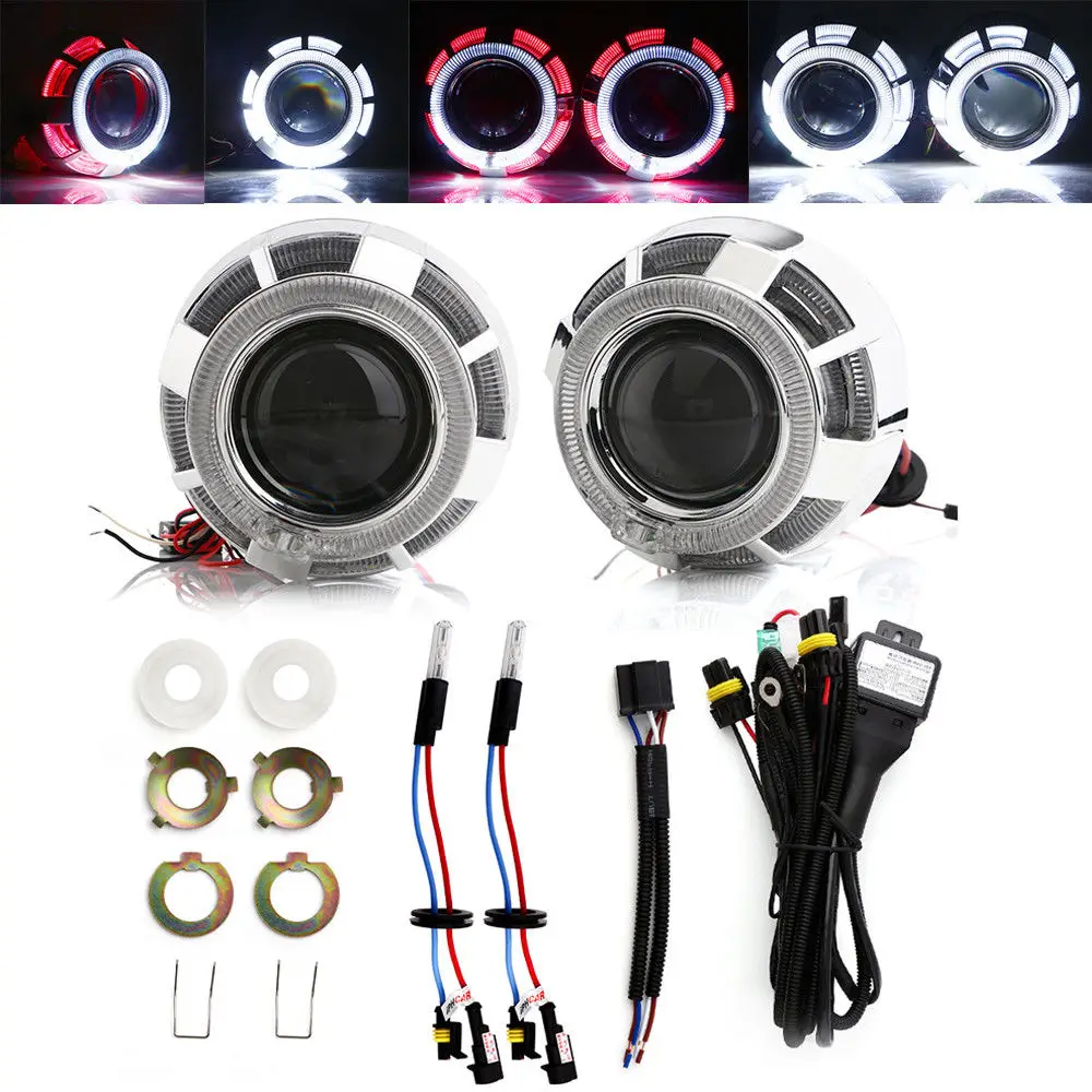 

3'' BI Xenon HID Projector Lens Headlight Kit Conversion with Double Angel Eyes