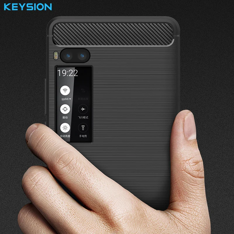 KEYSION Phone Case for Meizu Pro 7 7 Plus Carbon Fiber Soft TPU Brushed Anti-Skid Anti-knock Back Cover for Meizu Pro7 Pro7Plus