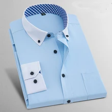 Мужская рубашка, формальная деловая рубашка, рубашки для социальных мероприятий, классический дизайн, длинный рукав, не железные рубашки, одноцветные \ Саржевые \ полосатые, четыре стиля