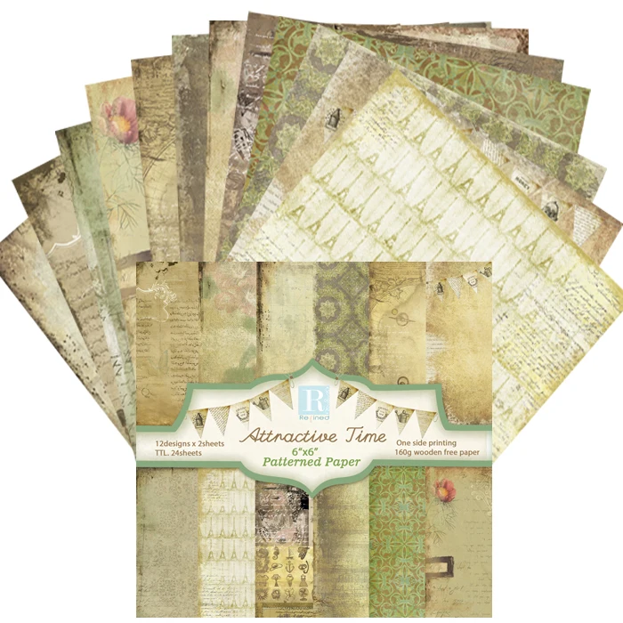 

24pcs 6" Single-side attraciive time pattern creative papercraft art paper handmade scrapbooking kit set books