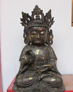 

dr246 17"Tibet Buddhism old Bronze gilt Shakyamuni Buddha hat kwan yin Statue guanyin