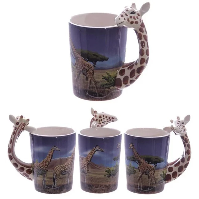 Free shipping cute Giraffe Ceramic Coffee Mug Pottery Couple Cup Hand