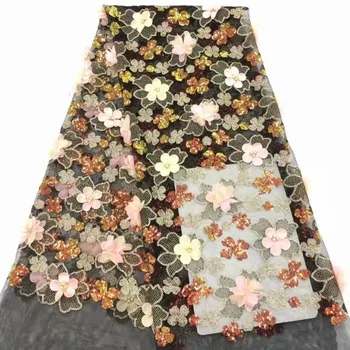 

High Quality Nigerian Lace Fabrics 2019 With Sequins African French Net Lace Fabric Embroidered Beads Tulle Mesh Lace Fabric